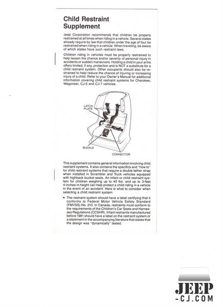 Child Restraint Supplement